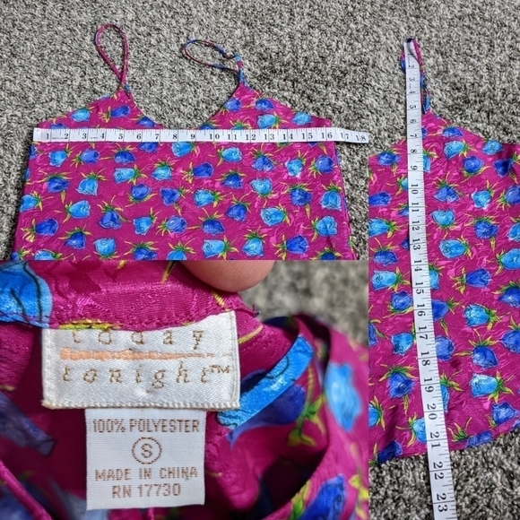 Vintage Today Tonight pink blue satin floral lingerie tank S - Picture 6 of 6
